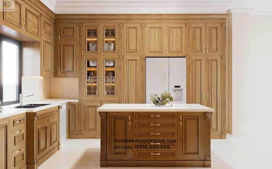 Mẫu tủ bếp sát trần kết hợp đảo TB57 thời thượng